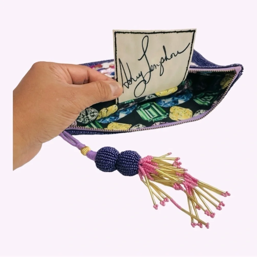 RARE Ashley Longshore Beaded Pouch  “ALWAYS ASK FOR MORE…” -10.5 W x 7.5H